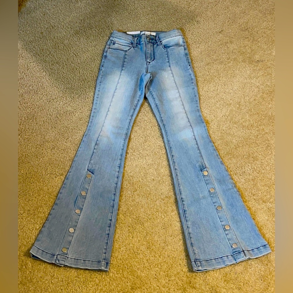 high rise flare, injenious stretch, denim jeans, size 24